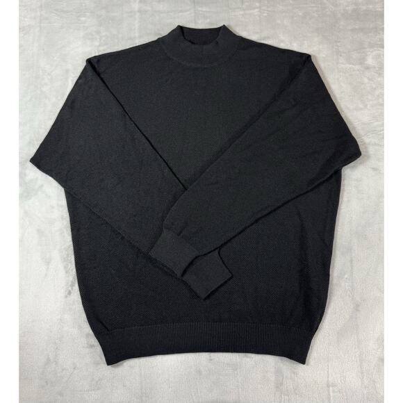 Hart Shaffner Marx Black Wool Silk Blend Men’s Large Mock Sweater Made In Italy - Picture 1 of 10